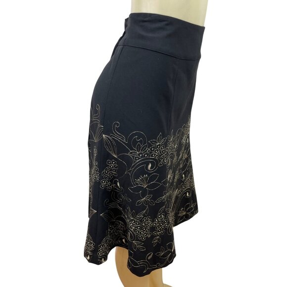 Silkland Black Floral Embroidered Midi Skirt Womens Elegant Design Sz 8 - New - Picture 2 of 7